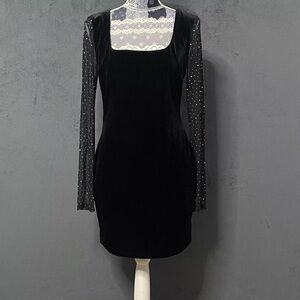 City Studio Dress Womens L Black Velvet Open Back Bodycon Sparkle Whimsigoth